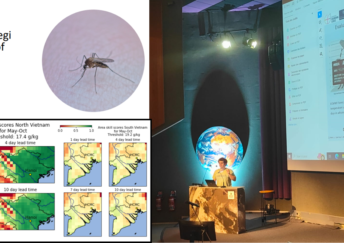 Dr Iago Pérez Fernández, Oxford e-Research Centre presenting work at the Centre International des Conférences on the Météo-France in Toulouse on an early warning system for dengue in Vietnam