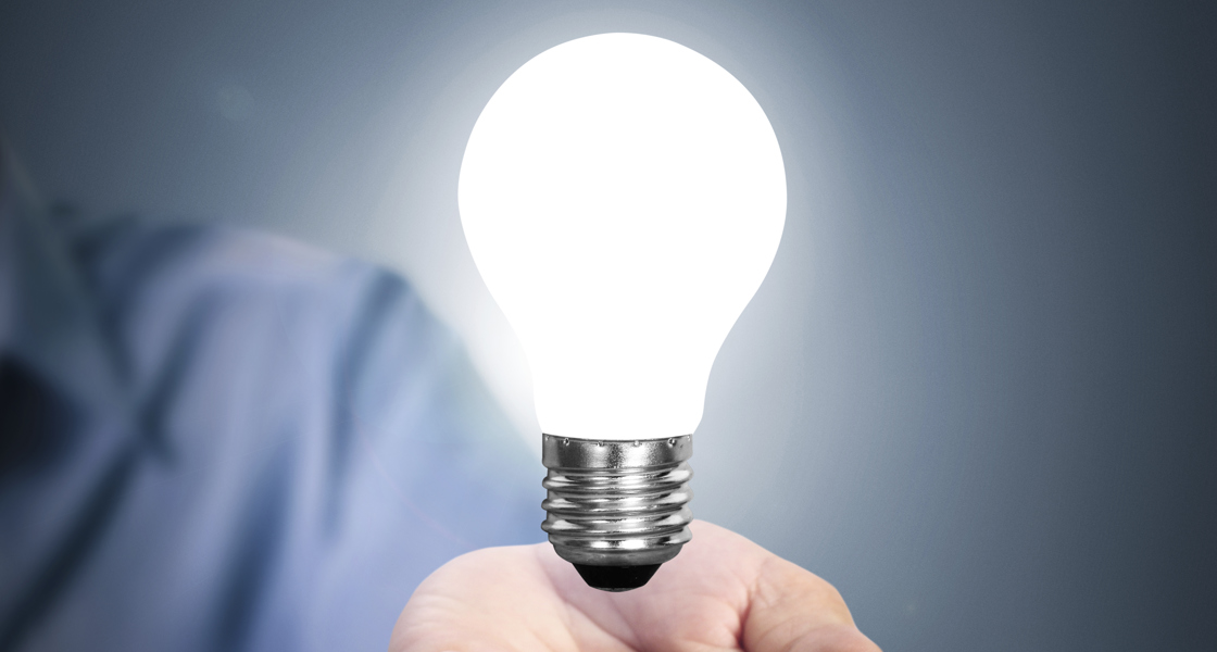 Lightbulb idea hand research